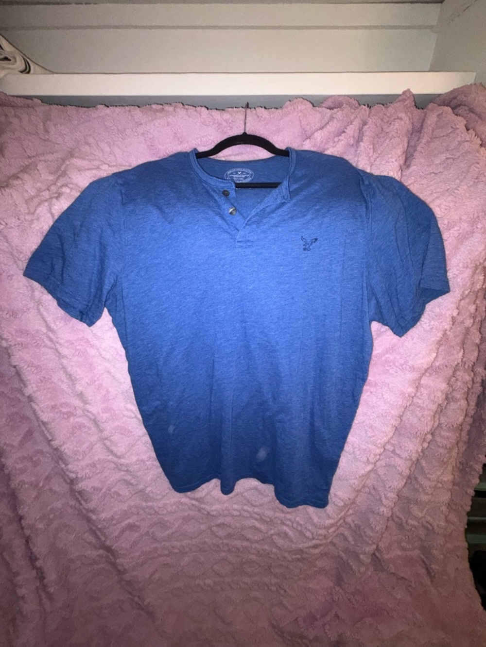 American Eagle Outfitters Blue Short-Sleeve Henley Polo